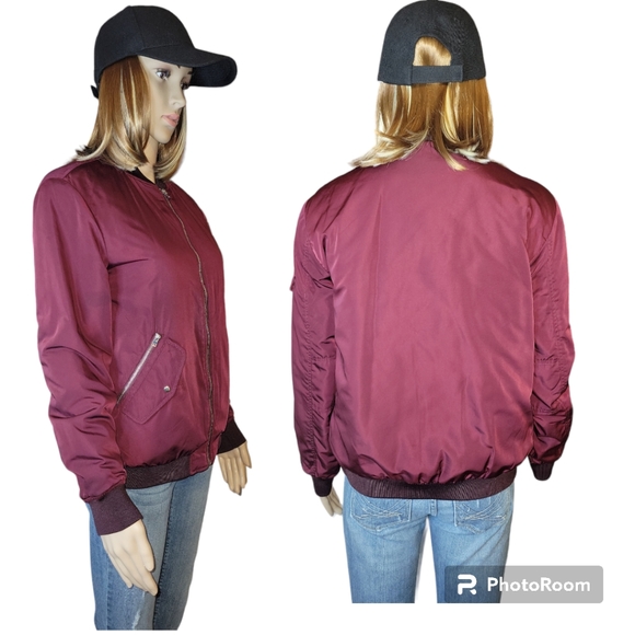 ZARA TRF Outerwear Sateen Bomber Jacket, S, Burgundy, VGUC - Picture 6 of 11
